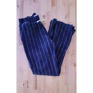 Kiss and Cry Women's Linen Pants Sz Large Wide-Leg Navy Blue Stripe Beach Boho